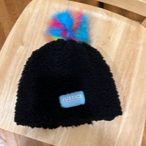 Woman’s, OS, black winter hat with rainbow Pom Pom on top. By “Justice”.